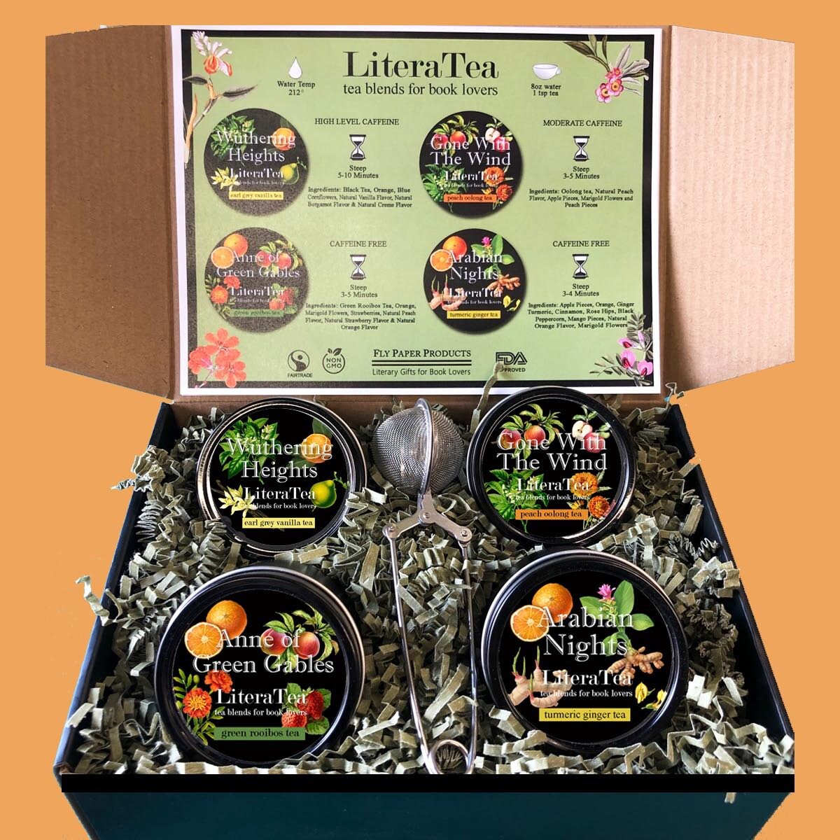 Assorted Tea Case Ultimate Tea Lover Assortment Gift Box with 4 Mini Loose Leaf Tea Blen ...