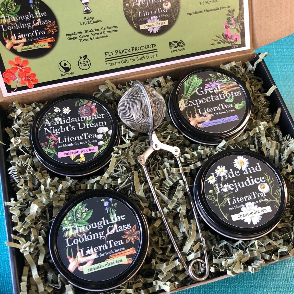 Assorted Tea Case Ultimate Tea Lover Assortment Gift Box with 4 Mini Loose Leaf Tea Blen ...